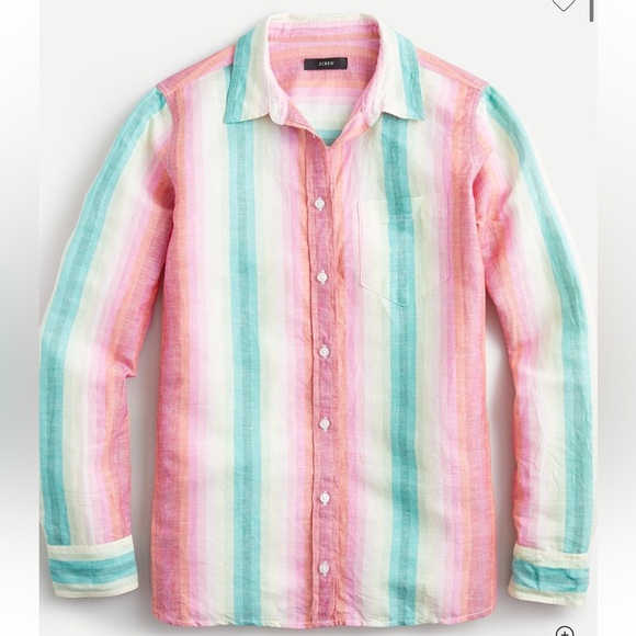 J. Crew Linen Rainbow Striped Shirt Sz 6 - Picture 3 of 9